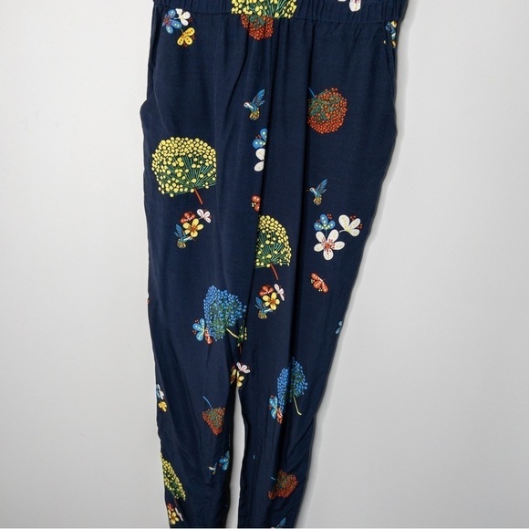 LOFT Womens Blue Floral and Bird Print Sleeveless Jumpsuit Size 00P Lightweight - Picture 5 of 13